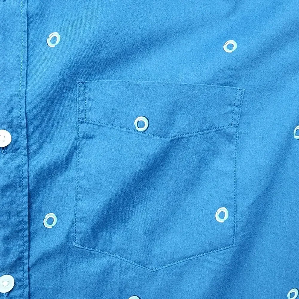 American Eagle Mens XXXL Button Down Shirt Blue Circle Print Short Sleeve Cotton - Picture 5 of 9